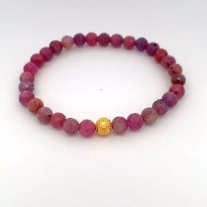 24K Gold Coin Ball  Lucky Charm Bracelet Gemstones Natural Ruby 5mm S6.25"